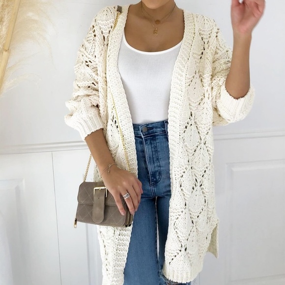 Off White Knit White Textured Cardigan - Picture 4 of 15